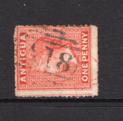 ANTIGUA - 1863 - CANCELLATION: 1d vermilion QV issue, watermark 'Small Star' used with good strike of 'A18' barred numeral cancel of ENGLISH HARBOUR. (SG 7)  (ANT/40486)