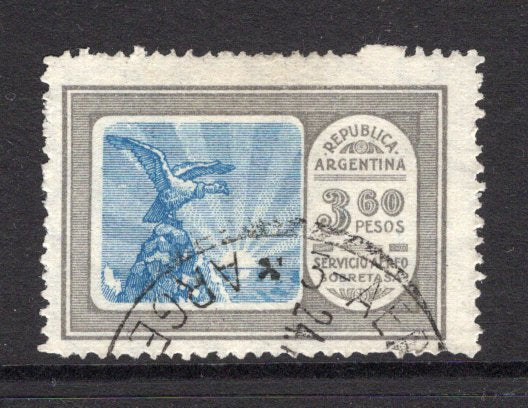 ARGENTINA - 1928 - AIRMAIL ISSUE: 3p 60c blue & grey 'Airmail' issue, a fine cds used copy. (SG 576)  (ARG/37607)