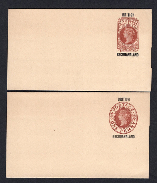 BECHUANALAND - 1886 - POSTAL STATIONERY: ½d red brown & 1d red brown QV postal stationery wrappers of the Great Britain with 'BRITISH BECHUANALAND' overprint (H&G E1 & E2). Both fine unused examples.  (BEC/17929)