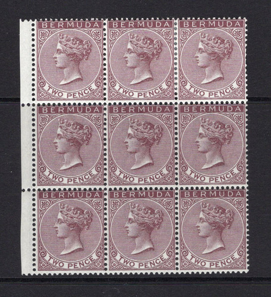 BERMUDA - 1883 - MULTIPLE: 2d brown purple QV issue, a superb mint side marginal block of nine. A fine & attractive multiple. (SG 26a)  (BER/18317)
