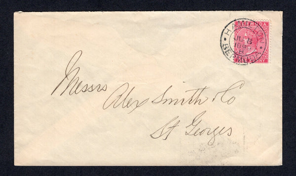 BERMUDA - 1899 - QV ISSUE & RATE: Cover franked with single 1883 1d aniline carmine QV issue (SG 24a) tied by fine HAMILTON cds dated JUL 8 1899. Addressed internally to ST GEORGES with arrival cds on reverse. Very attractive.  (BER/27763)