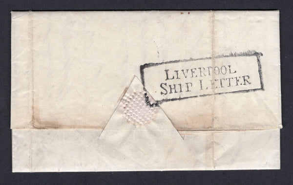 BRAZIL - 1834 - MARITIME: Complete stampless folded letter datelined 'Bahia 20 December 1834' and endorsed 'Per Mary Brady' (Ship) on front. Addressed to UK with super strike of boxed 'LIVERPOOL SHIP LETTER' marking in black on reverse. Rated '8d' in manuscript on front.  (BRA/40382)