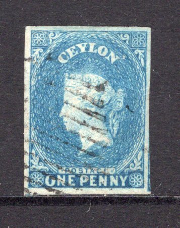 CEYLON - 1857 - CLASSIC ISSUES: 1d turquoise blue QV issue, a superb lightly used copy with four large margins. (SG 2)  (CEY/39985)