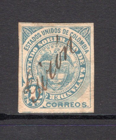 COLOMBIAN STATES - SANTANDER - 1884 - CANCELLATION: 1c blue used with GIRON manuscript cancel. Scarce. (SG 1)  (COL/16862)