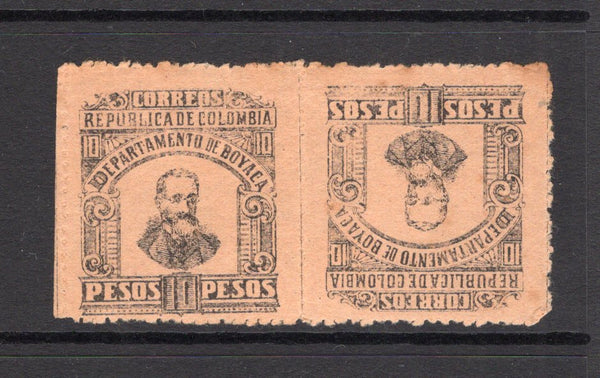 COLOMBIAN STATES - BOYACA - 1903 - VARIETY: 10p black on buff 'President Marroquin' issue a fine mint TETE-BECHE PAIR. (SG 11Ba)  (COL/24188)