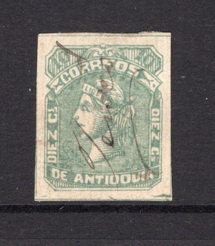 COLOMBIAN STATES - ANTIOQUIA - 1883 - CANCELLATION: 10c blue green on laid paper used with JERICO manuscript cancel. (SG 49)  (COL/35012)