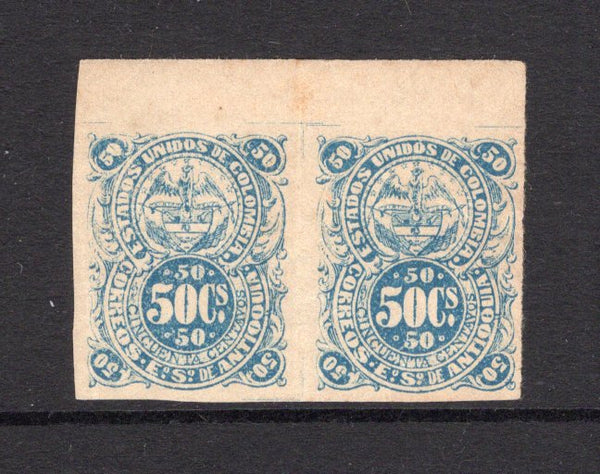 COLOMBIAN STATES - ANTIOQUIA - 1873 - CLASSIC ISSUES: 50c blue, a fine mint top marginal pair with full gum. (SG 15)  (COL/40712)