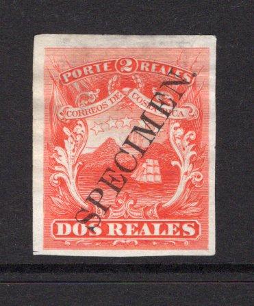 COSTA RICA - 1863 - CLASSIC ISSUES & PROOF: 2r red 'First Issue' a superb IMPERF PROOF on thin white paper with large SPECIMEN overprint in black. Ex ABNCo. Archive. (SG 3)  (COS/37274)