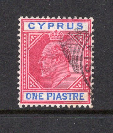 CYPRUS - 1904 - VARIETY: 1pi carmine & blue EVII issue with variety 'BROKEN TOP LEFT TRIANGLE'. A fine cds used example. (SG 64a)  (CYP/39380)
