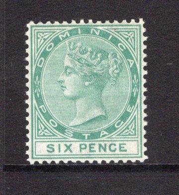 DOMINICA - 1877 - CLASSIC ISSUES: 6d green QV issue, watermark 'Crown CC', perf 14, a superb mint copy with full original gum. (SG 8)  (DMN/4356)