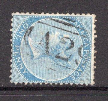 JAMAICA - 1860 - CANCELLATION: 1d pale blue QV issue, 'Pineapple' watermark used with fine strike of barred numeral 'A29' of BATH. (SG 1)  (JAM/29581)