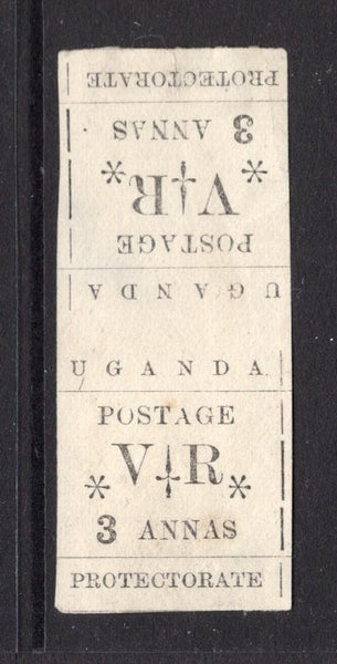 KENYA, UGANDA & TANGANYIKA - 1896 - UGANDA - PROVISIONAL ISSUE: 3a black 'Typeset' issue, a fine unused TETE BECHE pair, good margins all round. Light crease on reverse. (SG 57)  (KUT/26062)