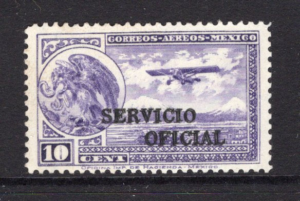 MEXICO - 1933 - OFFICIAL AIRMAILS: 10c violet 'Air' issue with 'SERVICIO OFICIAL' overprint in black, a fine mint copy with variety OVERPRINT DOUBLE. Very rare. (SG O552a)  (MEX/30358)