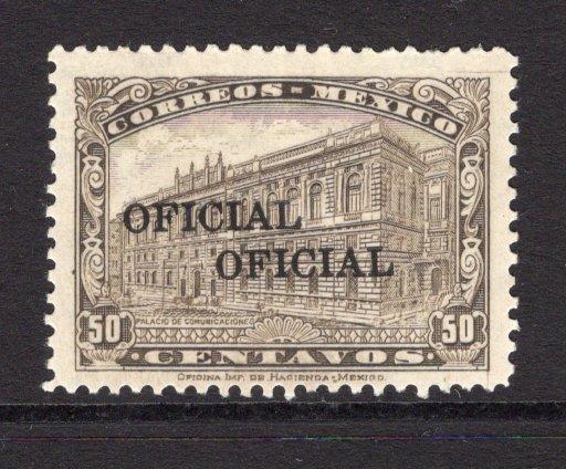 MEXICO - 1933 - OFFICIAL ISSUE & VARIETY: 50c bistre brown with variety 'OFICIAL OFICIAL' for 'SERVICIO OFICIAL'. A fine mint copy. (SG O546a)  (MEX/36423)