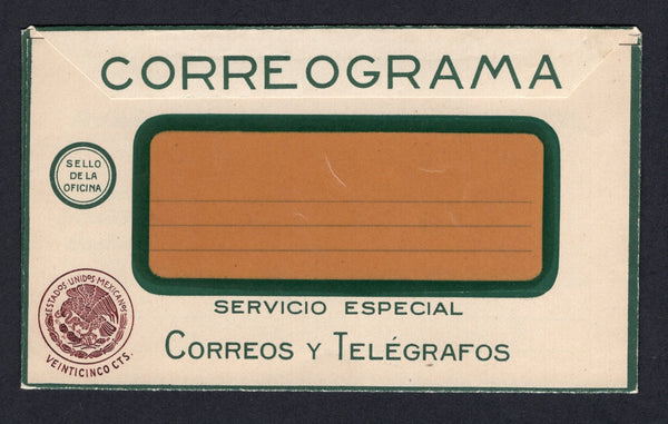 MEXICO - 1933 - POSTAL STATIONERY: 25c red brown on off white 'CORREOGRAMA' postal stationery telegram letter sheet (UPSS #CLS1b, H&G HG2). A fine unused example. Uncommon.  (MEX/38312)