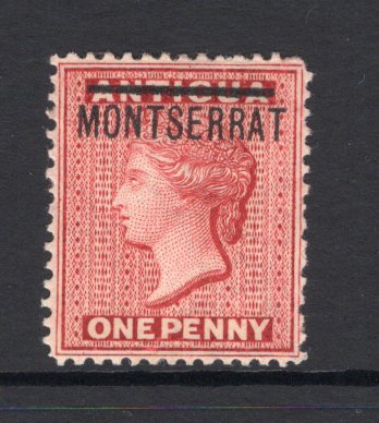 MONTSERRAT - 1884 - CLASSIC ISSUES: 1d red QV issue of Antigua with 'MONTSERRAT' overprint in black, watermark 'Crown CA', perf 14, a fine mint copy. (SG 8)  (MNT/14495)