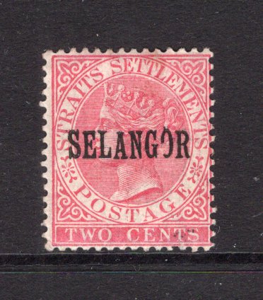 MALAYA - SELANGOR - 1885 - QV ISSUE: 2c pale rose QV issue with 'SELANGOR' overprint 'Type 26', a fine mint copy showing variety 'BROKEN O'. (SG 33)  (MYA/14383)