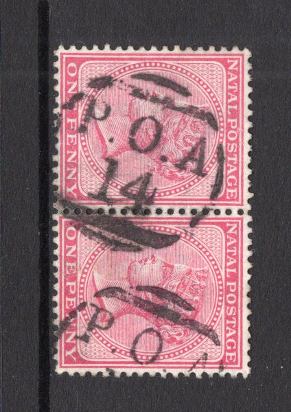NATAL - 1882 - CANCELLATION: 1d rose QV issue, a fine used pair with superb strike of 'P.O.A. 14' cancel of WEST END PIETERMARITZBURG. (SG 99)  (NAT/14567)