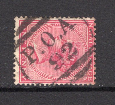 NATAL - 1882 - CANCELLATION: 1d rose QV issue, a fine used copy with central strike of 'P.O.A. 92' cancel of BIGGARSBURG. (SG 99)  (NAT/14569)