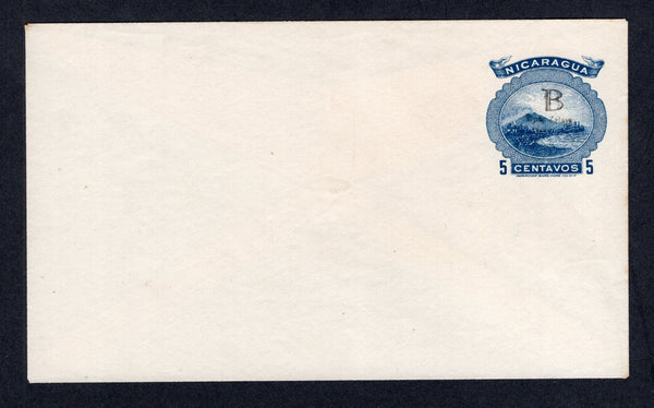NICARAGUA - ZELAYA - 1914 - POSTAL STATIONERY: 5c blue 'Momotombo' postal stationery envelope with 'B Dpto Zelaya' overprint in black (H&G MB6) for use in the Coastal Provinces of Zelaya. A fine unused example.  (NIC/28726)