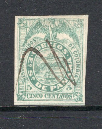 PANAMA - 1878 - CLASSIC ISSUES: 5c dull green on thin paper 'First Issue' a fine four margin copy used with manuscript cancel. (SG 1A)  (PAN/9380)