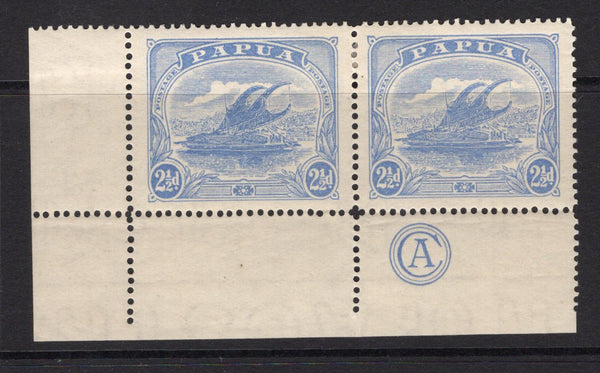 PAPUA NEW GUINEA - 1911 - MULTIPLE: 2½d dull ultramarine 'Lakatoi' issue, a fine mint corner marginal pair with 'CA' (Commonwealth of Australia) Monogram in margin. (SG 87a)  (PAP/23494)
