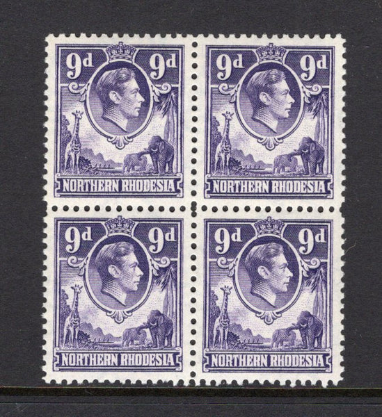 RHODESIA - NORTHERN RHODESIA - 1938 - MULTIPLE: 9d violet GVI issue, a fine mint block of four. (SG 39)  (RHO/40510)