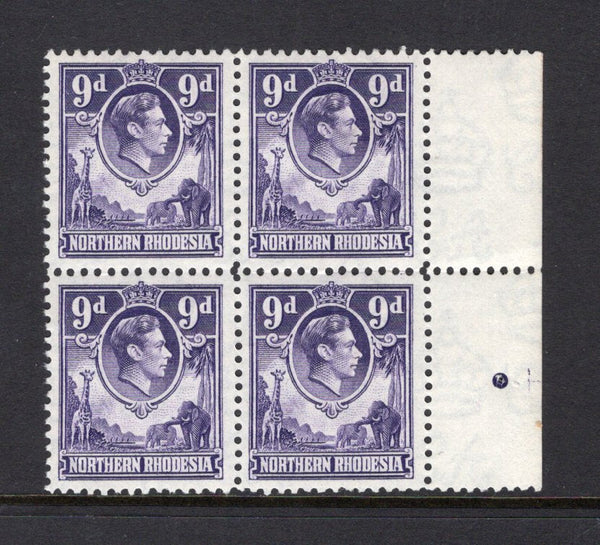 RHODESIA - NORTHERN RHODESIA - 1938 - MULTIPLE: 9d violet GVI issue, a fine mint block of four. (SG 39)  (RHO/40511)
