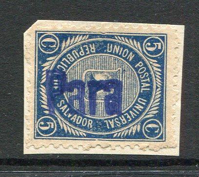 SALVADOR - 1879 - CANCELLATION: 5c indigo 'Volcano' issue, later impression, a fine used copy on small piece with superb strike of 'PARA' ship marking in purple, this was the RMS Para which launched in 1875. Very scarce. (SG 16)  (SAL/30881)