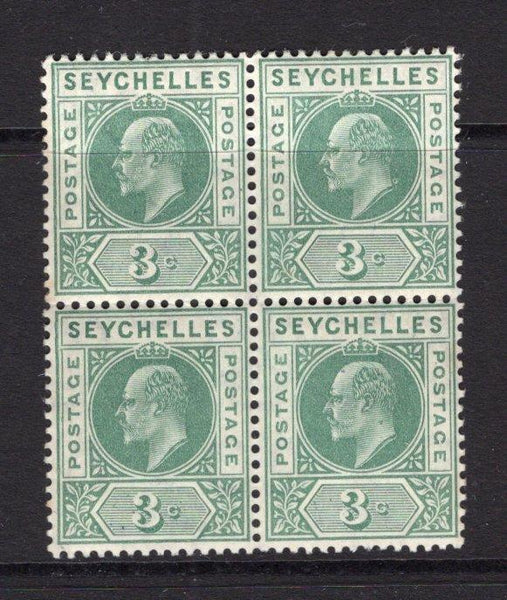 SEYCHELLES - 1906 - MULTIPLE: 3c green EVII issue, a fine mint block of four. (SG 61)  (SEY/15777)