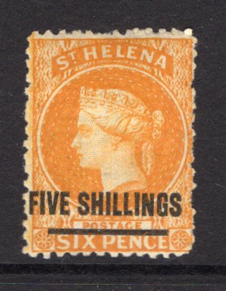 SAINT HELENA - 1864 - CLASSIC ISSUES: 5/- on 6d orange QV issue, perf 12½, a fine mint copy with gum. (SG 20)  (STH/15610)