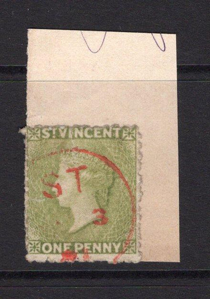 SAINT VINCENT - 1880 - CANCELLATION: 1d olive green QV issue, a fine used copy on small piece with super strike of ST cds of STUBBS in bright red dated 1881. (SG 29)  (STV/36440)