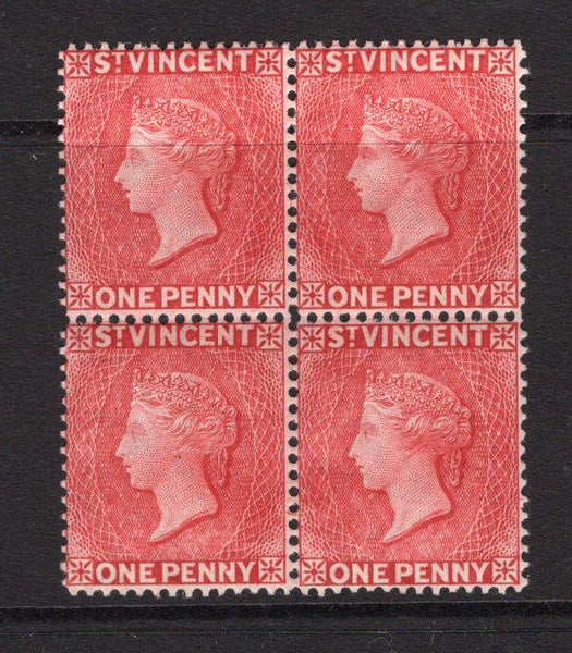 SAINT VINCENT - 1885 - MULTIPLE: 1d rose red QV issue, watermark 'Crown CA', perf 14, a fine mint block of four. (SG 48)  (STV/6591)