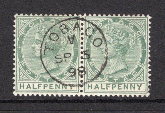 TRINIDAD & TOBAGO - TOBAGO - 1885 - CANCELLATION: ½d dull green QV issue, a fine pair used with complete central strike of TOBAGO cds dated SEP 5 1898. (SG 20)  (TRI/26042)