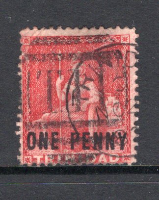 TRINIDAD & TOBAGO - 1879 - CANCELLATION: 1d rosy carmine with 'ONE PENNY' overprint fine used with barred numeral 'T11' of TUNAPUNA and part TRINIDAD cds dated NOV 1882. (SG 101)  (TRI/6625)