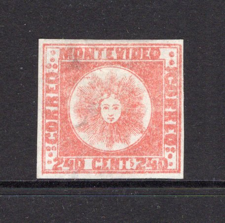 URUGUAY - 1858 - CLASSIC ISSUES: 240c dull red 'Mail Coach' issue, a fine unused copy with four large margins. Small thin on reverse. (SG 7)  (URU/41610)