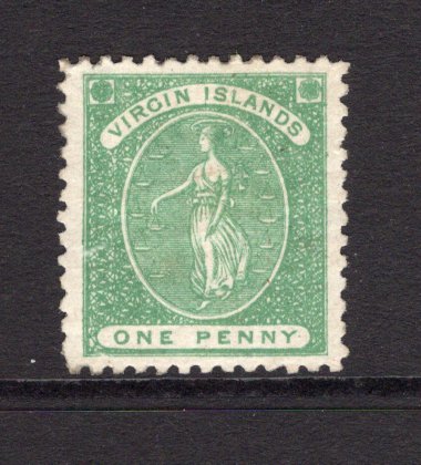VIRGIN ISLANDS - 1866 - CLASSIC ISSUES: 1d green 'St. Ursula' issue on white paper, no watermark, perf 12, a fine mint copy with full O.G. Expertised 'A Brun' on reverse. (SG 1)  (VIR/26069)