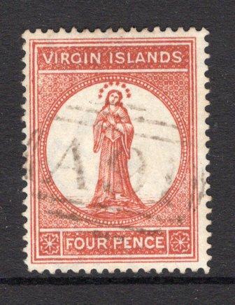VIRGIN ISLANDS - 1887 - CLASSIC ISSUES: 4d pale chestnut 'Virgin Mary' issue, watermark 'Crown CA' a fine lightly used copy. (SG 36)  (VIR/26975)