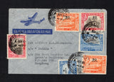 ADEN - 1951 - MARITIME & DESTINATION: Airmail cover with typed 'Sender. 2nd Officer J.M. Rasmussen, m/s "ANNAM" c/o The East Asiatic Co. Ltd, Holbergsgade 2, Copenhagen K, Denmark' return address on reverse franked with 1951 2 x 5c on 1a pale blue, 2 x 20c on 3a sepia & carmine and 2 x 50c on 8a red orange GVI 'Surcharge' issue (SG 36, 39 & 41) tied by ADEN cds's dated 1 NOV 1951. Addressed to '3rd Officer K.A. Rasmussen, m/s "Panama", c/o The East Asiatic Co. Queen's Building, P.O.Box 835, HONG KONG'.  (A
