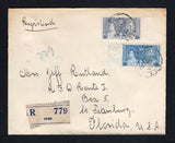 ADEN - 1938 - REGISTRATION: Registered cover franked with 1937 2½a light blue and 3½a grey blue GVI 'Coronation' issue (SG 14/15) tied by ADEN cds's dated 30 NOV 1938 with printed blue on white 'ADEN' registration label alongside. Addressed to USA with transit & arrival marks on reverse. A nice commercial omnibus issue usage.  (ADE44167)