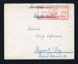 ADEN - 1961 - METER MARK: Stampless 'Meter' cover with manuscript 'Abs. Horst Steinert, MS "Gemstone" 2 Zt. Aden' return address on reverse (showing the cover being sent from a German ship) with fine strike of large illustrated POSTAGE REVENUE ADEN 1.50 SH/CTS U4 'Dhow' meter mark in red dated 12 XII 61. Addressed to GERMANY.  (ADE44944)