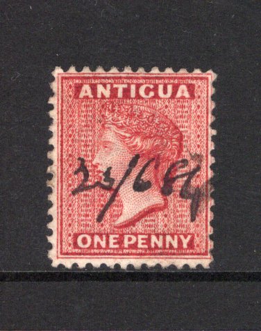 ANTIGUA - 1884 - CANCELLATION: 1d carmine red 'QV' issue watermark 'Crown CA', perf 12, a fine used copy with manuscript '23/6 84' dated village cancellation in black. (SG 24)  (ANT/42205)