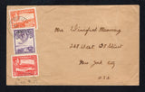 ANTIGUA - BARBUDA - 1945 - CANCELLATION: Commercial cover franked with 1938 1d red, 3d orange and 6d violet GVI issue (SG 99a & 103/104) tied by tow strikes of BARBUDA cds dated NO 5 1945. Addressed to USA with ST JOHN'S ANTIGUA transit cds on reverse.  (ANT44410)