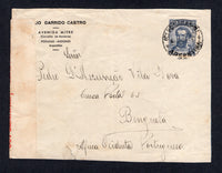 ARGENTINA - 1940 - DESTINATION & CENSORED MAIL: Cover franked with single 1939 20c blue (SG 677) tied by (C) POSADAS M.I. cds dated 6 JUL 1940. Addressed to BENGUELA, PORTUGUESE OCIDENTAL AFRICA (Angola). Censored in transit in South Africa with printed red on white censor strip tied on reverse by LUANDA transit cds with BENGUELA arrival cds alongside. A very unusual destination.  (ARG/41862)