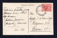 ARGENTINA - 1946 - WELSH COLONY: Real photographic PPC 'Vista Plays - Puerto Madryn - Chubut' franked on message side with 1945 5c carmine red (SG 773) tied by fine PUERTO MADRYN cds dated 3 JAN 1947. Addressed internally to BOLIVAR - F.C.S. Puerto Madryn was the first Welsh settlement in Argentina.  (ARG/41910)