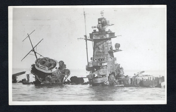 ARGENTINA - 1940 - GRAF SPEE & POSTCARD: Black & white real photographic PPC showing a good close up of the Graf Spee slowly sinking after being scuttled in Montevideo Harbour used with Uruguay 1933 3c green (SG 690) tied by EXTERIOR MONTEVIDEO cds with second transit cds below dated JUN 28 1940. The message reads ' Dear Hayes. Greetings from Montevideo. Here's a picture of Graf Spee. My regards and best wishes Fritz'. Addressed to USA. A Rare contemporary use.  (ARG/42348)