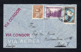 ARGENTINA - 1939 - TRAVELLING POST OFFICES: Airmail cover with 'Prof. Dr P. Busse Grawitz, Avenida 24 de Septiembre 1091, Cordoba' return address handstamp on reversefranked with 1935 5c orange brown, and 1936 40c purple & mauve and 1p light blue & chocolate (SG 653b, 658 & 660a) tied by two fine strikes of OF. POSTAL AMBULANTE E-131 cds dated 14 MAR 1939. Addressed to SWITZERLAND.  (ARG/43090)