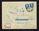 ARGENTINA - 1929 - SWISS COLONY IN ARGENTINA: Registered cover with manuscript 'Carlos Bohn, Monte Carlos, Argentina, S.A.' return address on reverse franked with pair 1923 12c blue 'San Martin' issue (SG 520) tied by PUERTO MONTE CARLO-Mi cds dated 21 AGO 1929 with plain black & white registration label alongside. Addressed to GERMANY with BUENOS AIRES transit cds and German arrival cds's on reverse. Puerto Monte Carlo was a German & Swiss settlement established in 1920. Very scarce.  (ARG/43427)