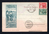 ARGENTINA - 1903 - POSTAL STATIONERY: 5c grey green & brown 'Chilean Peace Commission' postal stationery viewcard (H&G 28) with view of 'Cresta de Los Andes' on reverse used with added 1899 1c green and 5c carmine 'Liberty Shield' issue (SG 222 & 226) tied by C. SUAREZ (B.A.) cds dated 4 JUN 1903. Addressed to SWITZERLAND with transit and arrival cds's on front.  (ARG43789)