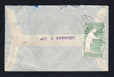 ARGENTINA - 1913 - CINDERELLA & STAMP DEALER MAIL: Cover franked with 1912 strip of three 5c rose 'Ploughman' issue (SG 400) tied by ROSARIO machine cancel dated NOV 23 1913. Addressed to SWITZERLAND with lovely illustrated 'BELA SZEKULA BUDAPEST UNGARN-HONGRIE' label depicting a woman looking at a stamp album and large Liberian stamp in foreground, embossed in white & green and tied on reverse by Swiss arrival cds.  (ARG43793)